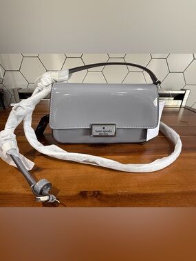 NWT Kate Spade Reegan Patent Mini Flap Crossbody, gray / grey